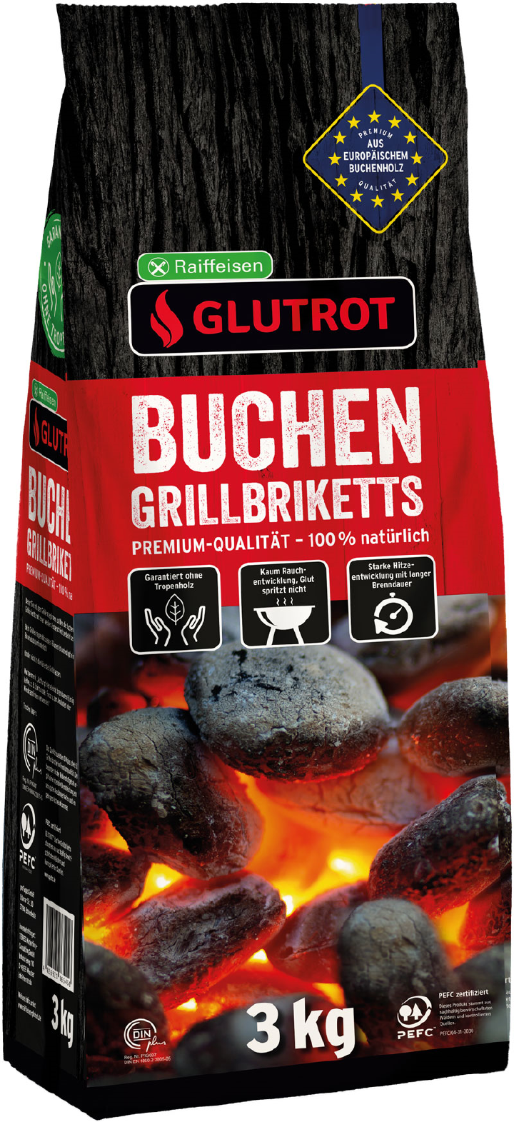 GLUTROT Buchen-Grillbriketts